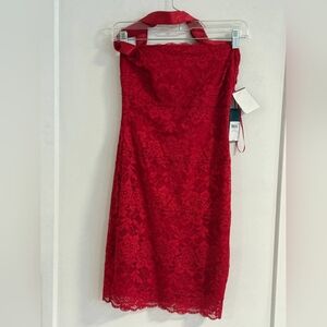 Guess One Shoulder Red Lace Dress